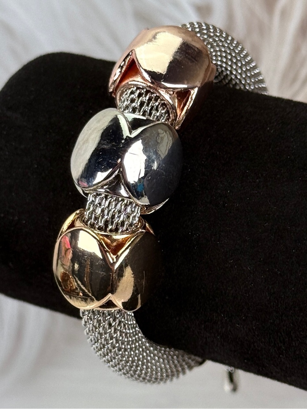 Tri-Tone Mesh Bracelet Silvertone, Rose tone & Goldtone